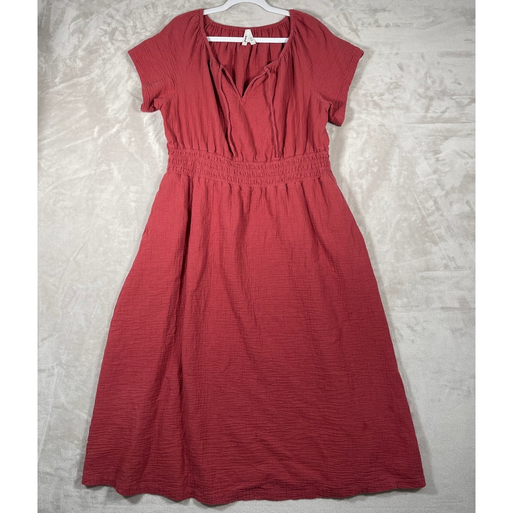 Pact Women's Midi Dress Coastal Double Gauze Organic Cotton Boho XL Red